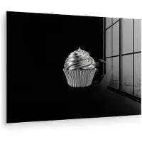 MuchoWow Glasschilderij 150x100 cm - Schilderij acrylglas - Cupcake - Luxueus - Zilver - Foto op glas - Muurdecoratie woonkamer - Wanddecoratie slaapkamer - Schilderijen
