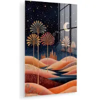 MuchoWow Glasschilderij 100x150 cm - Schilderij acrylglas - Sterrenhemel - Palmen - Rivier - Foto op glas - Muurdecoratie woonkamer - Wanddecoratie slaapkamer - Schilderijen