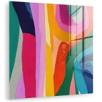 MuchoWow Glasschilderij 90x90 cm - Schilderij acrylglas - Abstract - Kleurrijk - Golven - Lijnen - Foto op glas - Muurdecoratie woonkamer - Wanddecoratie slaapkamer - Schilderijen