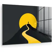 MuchoWow Glasschilderij 120x80 cm - Schilderij acrylglas - Zon - Heuvel - Pad - Geel - Foto op glas - Muurdecoratie woonkamer - Wanddecoratie slaapkamer - Schilderijen