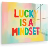 MuchoWow Glasschilderij 80x60 cm - Schilderij acrylglas - Quote - Lucky - Regenboogkleuren - Foto op glas - Muurdecoratie woonkamer - Wanddecoratie slaapkamer - Schilderijen
