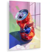 MuchoWow Glasschilderij 90x120 cm - Schilderij acrylglas - Frisdrank - Blik - Paars - Foto op glas - Muurdecoratie woonkamer - Wanddecoratie slaapkamer - Schilderijen