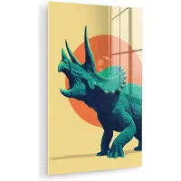 MuchoWow Glasschilderij 100x150 cm - Schilderij acrylglas - Triceratops - Cirkel - Oranje - Hoorns - Foto op glas - Muurdecoratie woonkamer - Wanddecoratie slaapkamer - Schilderijen