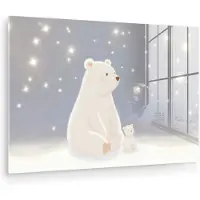 MuchoWow Glasschilderij 120x80 cm - Schilderij acrylglas - Ijsbeer - Sneeuw - Sterren - Blauw - Foto op glas - Muurdecoratie woonkamer - Wanddecoratie slaapkamer - Schilderijen