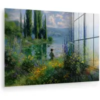 MuchoWow Glasschilderij 120x80 cm - Schilderij acrylglas - Bloemen - Meer - Bergen - Groen - Foto op glas - Muurdecoratie woonkamer - Wanddecoratie slaapkamer - Schilderijen