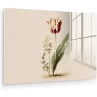 MuchoWow Glasschilderij 30x20 cm - Schilderij acrylglas - Tulp - Minimalistisch - Beige - Foto op glas - Muurdecoratie woonkamer - Wanddecoratie slaapkamer - Schilderijen