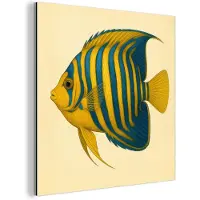 MuchoWow Aluminium schilderij 20x20 cm - Wanddecoratie metaal - Felgeel - Vis - Strepen - Vinnen - Metalen muurdecoratie woonkamer - Decoratie industrieel - Foto op dibond - Industriële accessoires slaapkamer