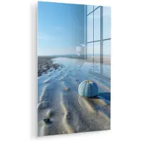 MuchoWow Glasschilderij 40x60 cm - Schilderij acrylglas - Strand - Schild - Water - Blauw - Foto op glas - Muurdecoratie woonkamer - Wanddecoratie slaapkamer - Schilderijen
