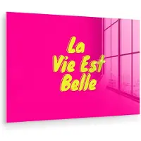 MuchoWow Glasschilderij 150x100 cm - Schilderij acrylglas - Quote - Retro - Roze - Foto op glas - Muurdecoratie woonkamer - Wanddecoratie slaapkamer - Schilderijen