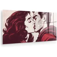 MuchoWow Glasschilderij 160x80 cm - Schilderij acrylglas - Kussen - Personen - Retro - Bordeaux - Foto op glas - Muurdecoratie woonkamer - Wanddecoratie slaapkamer - Schilderijen