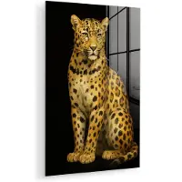 MuchoWow Glasschilderij 40x60 cm - Schilderij acrylglas - Panter - Realistisch - Bruin - Foto op glas - Muurdecoratie woonkamer - Wanddecoratie slaapkamer - Schilderijen