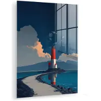 MuchoWow Glasschilderij 90x120 cm - Schilderij acrylglas - Vuurtoren - Zee - Wolken - Foto op glas - Muurdecoratie woonkamer - Wanddecoratie slaapkamer - Schilderijen