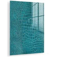 MuchoWow Glasschilderij 120x160 cm - Schilderij acrylglas - Krokodillenleertextuur - Blauw - Exotisch - Foto op glas - Muurdecoratie woonkamer - Wanddecoratie slaapkamer - Schilderijen