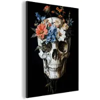 MuchoWow Aluminium schilderij 90x120 cm - Wanddecoratie metaal - Bloemen - Schedel - Kleurrijk - Metalen muurdecoratie woonkamer - Decoratie industrieel - Foto op dibond - Industriële accessoires slaapkamer