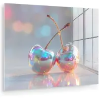 MuchoWow Glasschilderij 120x90 cm - Schilderij acrylglas - Kersen - Glanzend - Regenboogkleur - Foto op glas - Muurdecoratie woonkamer - Wanddecoratie slaapkamer - Schilderijen
