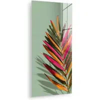 MuchoWow Glasschilderij 60x120 cm - Schilderij acrylglas - Tak - Bladeren - Kleurrijk - Schaduw - Foto op glas - Muurdecoratie woonkamer - Wanddecoratie slaapkamer - Schilderijen