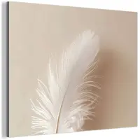 MuchoWow Aluminium schilderij 160x120 cm - Wanddecoratie metaal - Veer - Minimalistisch - Roze - Metalen muurdecoratie woonkamer - Decoratie industrieel - Foto op dibond - Industriële accessoires slaapkamer