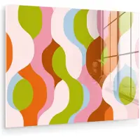 MuchoWow Glasschilderij 40x30 cm - Schilderij acrylglas - Abstract - Vormen - Roze - Foto op glas - Muurdecoratie woonkamer - Wanddecoratie slaapkamer - Schilderijen