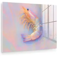 MuchoWow Glasschilderij 160x120 cm - Schilderij acrylglas - Garnaal - Subtiele structuur - Blauw - Roze - Foto op glas - Muurdecoratie woonkamer - Wanddecoratie slaapkamer - Schilderijen