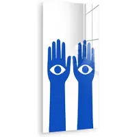 MuchoWow Glasschilderij 40x80 cm - Schilderij acrylglas - Handen - Twee - Ogen - Blauw - Foto op glas - Muurdecoratie woonkamer - Wanddecoratie slaapkamer - Schilderijen