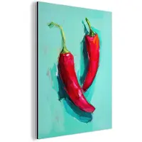 MuchoWow Aluminium schilderij 30x40 cm - Wanddecoratie metaal - Chilipepers - Geverfd - Rood - Metalen muurdecoratie woonkamer - Decoratie industrieel - Foto op dibond - Industriële accessoires slaapkamer