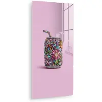 MuchoWow Glasschilderij 20x40 cm - Schilderij acrylglas - Frisdrankblikje - Bloemenpatroon - Edelstenen - Kleurrijk - Foto op glas - Muurdecoratie woonkamer - Wanddecoratie slaapkamer - Schilderijen