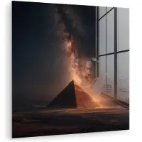 MuchoWow Glasschilderij 90x90 cm - Schilderij acrylglas - Piramide - Woestijn - Licht - Foto op glas - Muurdecoratie woonkamer - Wanddecoratie slaapkamer - Schilderijen