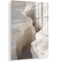 MuchoWow Glasschilderij 60x80 cm - Schilderij acrylglas - Kloof - Wit - Sneeuw - Foto op glas - Muurdecoratie woonkamer - Wanddecoratie slaapkamer - Schilderijen