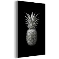 MuchoWow Aluminium schilderij 60x90 cm - Wanddecoratie metaal - Ananas - Gedetailleerd - Bladeren - Metalen muurdecoratie woonkamer - Decoratie industrieel - Foto op dibond - Industriële accessoires slaapkamer