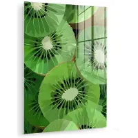 MuchoWow Glasschilderij 30x40 cm - Schilderij acrylglas - Kiwi - Groen - Pitten - Foto op glas - Muurdecoratie woonkamer - Wanddecoratie slaapkamer - Schilderijen