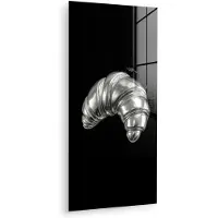 MuchoWow Glasschilderij 20x40 cm - Schilderij acrylglas - Croissant - Metaal - Zilver - Foto op glas - Muurdecoratie woonkamer - Wanddecoratie slaapkamer - Schilderijen