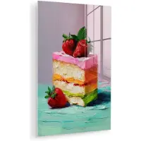 MuchoWow Glasschilderij 40x60 cm - Schilderij acrylglas - Taartje - Aardbeien - Glazuur - Kleurrijk - Foto op glas - Muurdecoratie woonkamer - Wanddecoratie slaapkamer - Schilderijen