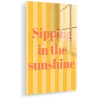 MuchoWow Glasschilderij 40x60 cm - Schilderij acrylglas - Gestreept - Geel - Sunshine - Letters - Foto op glas - Muurdecoratie woonkamer - Wanddecoratie slaapkamer - Schilderijen