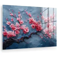 MuchoWow Glasschilderij 30x20 cm - Schilderij acrylglas - Bloesem - Bloem - Roze - Tak - Foto op glas - Muurdecoratie woonkamer - Wanddecoratie slaapkamer - Schilderijen