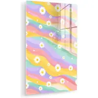 MuchoWow Glasschilderij 100x150 cm - Schilderij acrylglas - Madeliefjes - Kleurrijk - Pastel - Vrolijk - Foto op glas - Muurdecoratie woonkamer - Wanddecoratie slaapkamer - Schilderijen