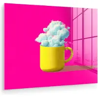 MuchoWow Glasschilderij 160x120 cm - Schilderij acrylglas - Mok - Wolken - Roze - Minimalitisch - Foto op glas - Muurdecoratie woonkamer - Wanddecoratie slaapkamer - Schilderijen