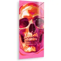 MuchoWow Glasschilderij 40x80 cm - Schilderij acrylglas - Felroze - Tanden - Schedel - Foto op glas - Muurdecoratie woonkamer - Wanddecoratie slaapkamer - Schilderijen