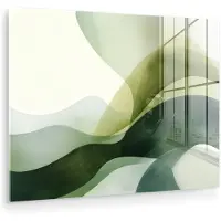 MuchoWow Glasschilderij 80x60 cm - Schilderij acrylglas - Golven - Abstract - Lichtgroen - Sierlijk - Foto op glas - Muurdecoratie woonkamer - Wanddecoratie slaapkamer - Schilderijen