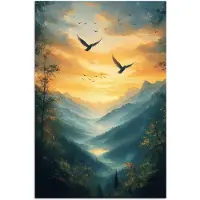 PosterMonkey Poster 40x60 cm - Vogels - Zon - Bomen - Groen - Posters - Kamer decoratie - Wanddecoratie woonkamer - Muurdecoratie slaapkamer