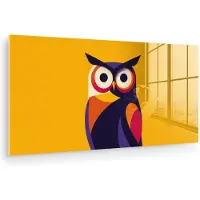 MuchoWow Glasschilderij 80x40 cm - Schilderij acrylglas - Uil - Grafisch - Kleurrijk - Ogen - Foto op glas - Muurdecoratie woonkamer - Wanddecoratie slaapkamer - Schilderijen