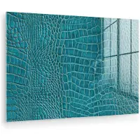 MuchoWow Glasschilderij 60x40 cm - Schilderij acrylglas - Krokodillenleertextuur - Blauw - Exotisch - Foto op glas - Muurdecoratie woonkamer - Wanddecoratie slaapkamer - Schilderijen