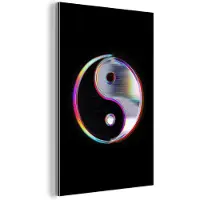 MuchoWow Aluminium schilderij 60x90 cm - Wanddecoratie metaal - Yin-Yang - Cirkel - Regenboog - Metalen muurdecoratie woonkamer - Decoratie industrieel - Foto op dibond - Industriële accessoires slaapkamer