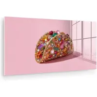 MuchoWow Glasschilderij 80x40 cm - Schilderij acrylglas - Taco - Kleurrijk - Edelstenen - Goud - Foto op glas - Muurdecoratie woonkamer - Wanddecoratie slaapkamer - Schilderijen