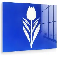 MuchoWow Glasschilderij 40x30 cm - Schilderij acrylglas - Tulp - Minimalistisch - Bladeren - Wit - Foto op glas - Muurdecoratie woonkamer - Wanddecoratie slaapkamer - Schilderijen