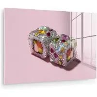 MuchoWow Glasschilderij 90x60 cm - Schilderij acrylglas - Sushi - Rolletjes - Steentjes - Kleurrijk - Foto op glas - Muurdecoratie woonkamer - Wanddecoratie slaapkamer - Schilderijen