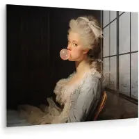 MuchoWow Glasschilderij 160x120 cm - Schilderij acrylglas - Vrouw - Barokjurk - Kauwgom - Foto op glas - Muurdecoratie woonkamer - Wanddecoratie slaapkamer - Schilderijen
