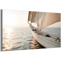 MuchoWow Aluminium schilderij 40x20 cm - Wanddecoratie metaal - Zeilboot - Zee - Beige - Zon - Metalen muurdecoratie woonkamer - Decoratie industrieel - Foto op dibond - Industriële accessoires slaapkamer