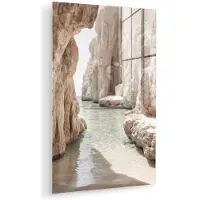 MuchoWow Glasschilderij 120x180 cm - Schilderij acrylglas - Rotsen - Zee - Zand - Kloof - Foto op glas - Muurdecoratie woonkamer - Wanddecoratie slaapkamer - Schilderijen