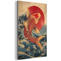 MuchoWow Aluminium schilderij 100x150 cm - Wanddecoratie metaal - Koi - Zee - Golven - Zon - Metalen muurdecoratie woonkamer - Decoratie industrieel - Foto op dibond - Industriële accessoires slaapkamer