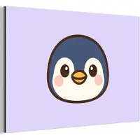 MuchoWow Aluminium schilderij 120x80 cm - Wanddecoratie metaal - Pinguïn - Paars - Schattig - Metalen muurdecoratie woonkamer - Decoratie industrieel - Foto op dibond - Industriële accessoires slaapkamer